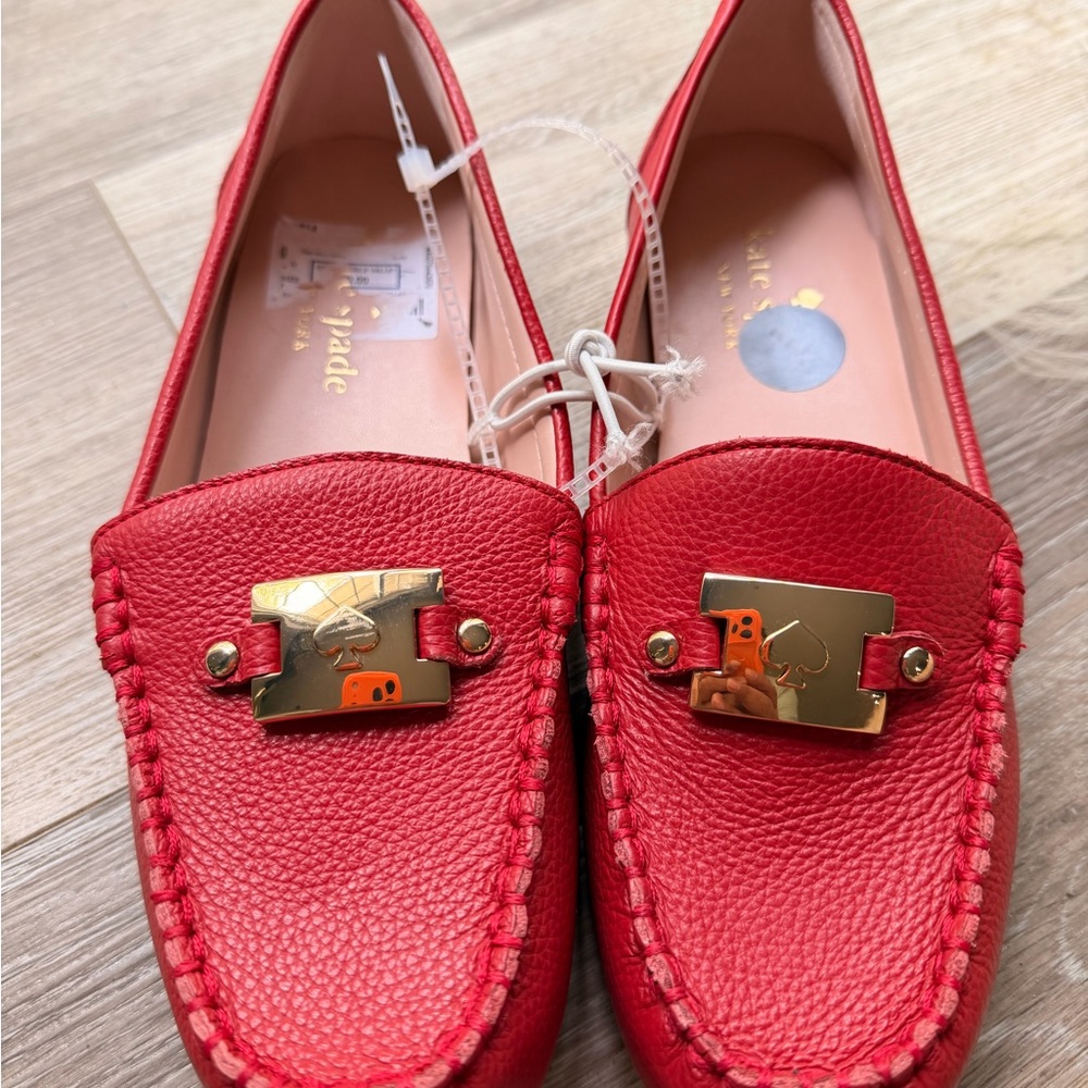 Kate Spade Vibrant Red Loafers with Gold Detail